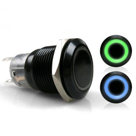 AutoLöc Power Accessories 19mm Black 12V Momentary Push Button Switch Blue and/or Green LED Illuminated