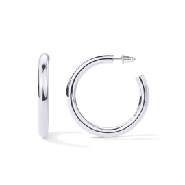 PAVOI Aretes de Argolla Grueso chapados en Oro Blanco de 14 quilates para Mujer | Arracadas Chunky de Oro de 50 Milímetros para Mujer