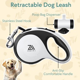 Retractable Dog Leash, 16 ft Tangle-Free 360° Design, Heavy Duty Nylon Lead, One-Hand Brake & Lock for Quick Control, Anti-Slip Comfort Handle Pet Walking Leash for Dogs Up to 110 lbs