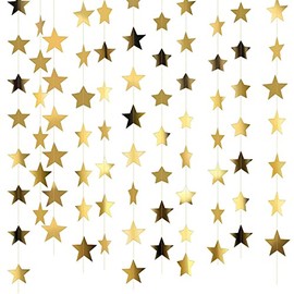 Gold Glitte Star Garland Hanging Decorations, Gold Star Paper Banner Decorations,13 Feet, Gold Star Bunting Banner for Birthday, Wedding, Christmas Party