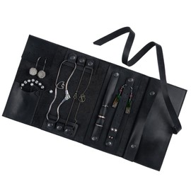 STAMESKY Jewelry Leather Organizer. Mothers Day Leather Organizer. Jewelry Roll. Jewelry Holder. Travel Jewelry Case. Birthday, ChristmasGift. (Black)