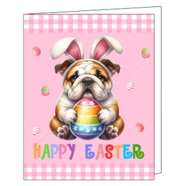 Bulldog Dog Easter Dog Greeting Cards - Adorable Pets Invitation Cards with Envelopes - Pet Artwork Festival Note Cards (1 Note Card)
