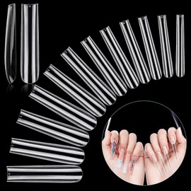 3XL Tapered Square Nail Tips, Pack of 240, Full Cover, Clear | Extra long nail tips with straight shape - suitable for professional nail modelling