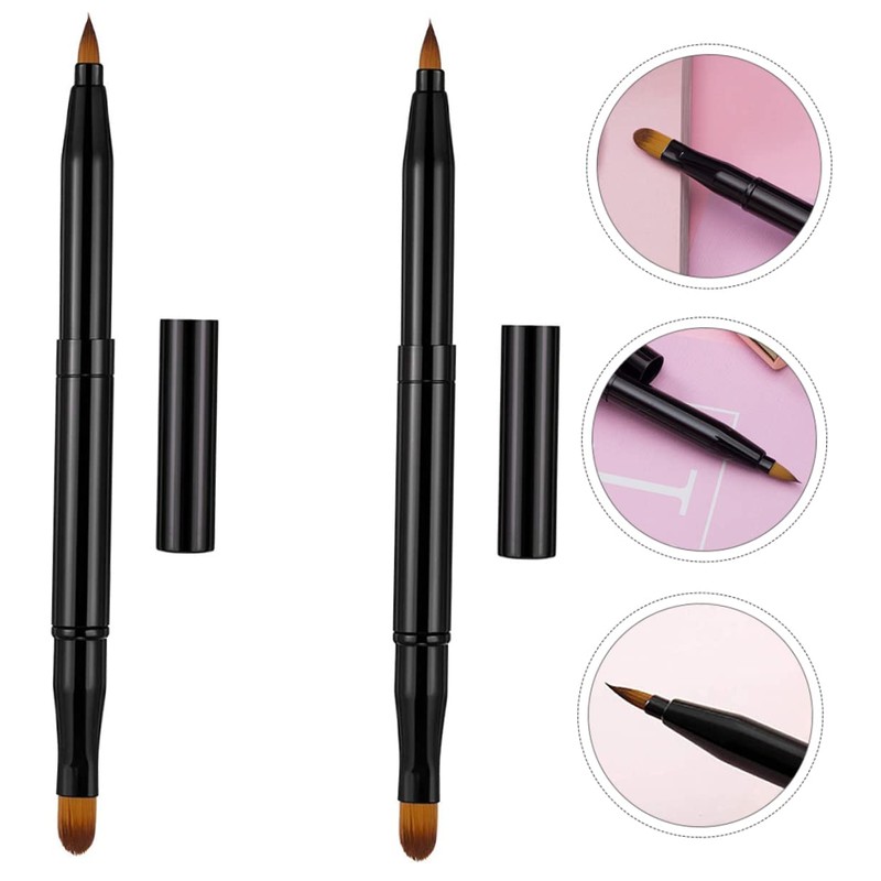 FRCOLOR 2pcs Retractable Double-ended Lip and Eyeliner Brush Portable Makeup