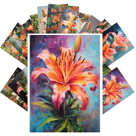 Vintage Postcards (24pcs 4"x6") Vibrant Brushstrokes: A Lush Collection of Blooming Lilies Captured in Vivid Hues, Artistic Postcard Series Celebrating the Beauty of Nature and Floral Splendor