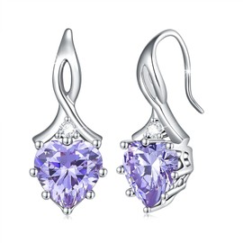 LOVANS Sterling Silver Drop Earrings for Women Girls, 925 Heart Birthstone Earrings Cubic Zirconia Dangle Earrings Love for Mother's Day Valentine's Day Anniversaries Birthday Jewellery Gifts