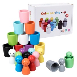 JOAASU Colour Sorting Cups, Colour Sorting Cups, Colour Sorting Wooden Toy, Colour Sorting Game, Baby Sensory Balls, Wooden Games for Counting and Learning Colours, Play Set for Colour Recognition for