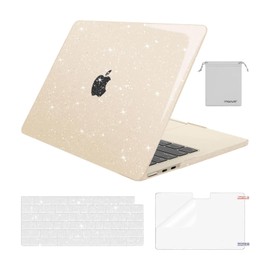 MOSISO Compatible with MacBook Air 13 inch Case 2025 2024 2023 2022 M3 A3113 M2 A2681, Sparkly Glitter Plastic Hard Case&Keyboard Cover&Screen Film&Pouch for MacBook Air 13.6 inch Case, Starlight