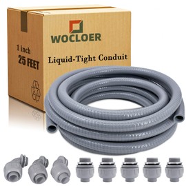 Wocloer Liquid-Tight Conduit 1inch 25 Foot, Flexible Non Metallic Liquid Tight Electrical Conduit and Connector Kit, with 5 Straight and 3 90-Degree Connector Fittings, 1" Dia