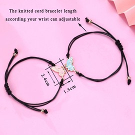 Friendship Bracelet for Girls - Best Friend Bracelet Friendship Gifts for 2 Girls, Butterfly Friendship Bracelets Gifts for Women | Bff Friendship Bracelets Birthday Christmas, Pink Blue Black Rope