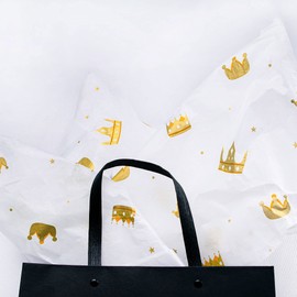 MR FIVE 30 Sheets White and Metallic Gold Tissue Paper Bulk,20" x 28",Gold Tissue Paper for Gift Bags,DIY and Crafts,Gift Wrapping Paper for Weeding,Graduation,Birthday