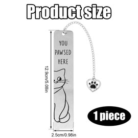 Cute Cat Bookmark, Cat Lover Gift for Reading Zinc Alloy Cat Bookmarks for Women Funny Cat Book Marks with Cat Paw Heart Pendent Cute Smile Cat Bookmark for Book Lovers Cat Lovers (Silver)