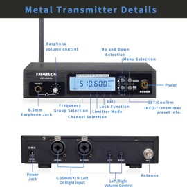 KOMISON Mono Wireless in Ear Monitor System, IEM System, UHF Professional Transmitter and Beltpack Receiver with Earphone,for Guitar,DJ,Studio,Live Performance 264Ft