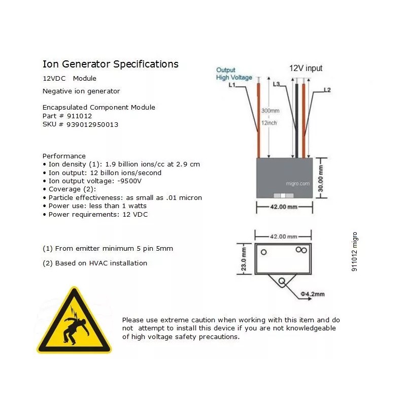 ION 12VDC ionizer High Density Plasma Negative ion Generator Module