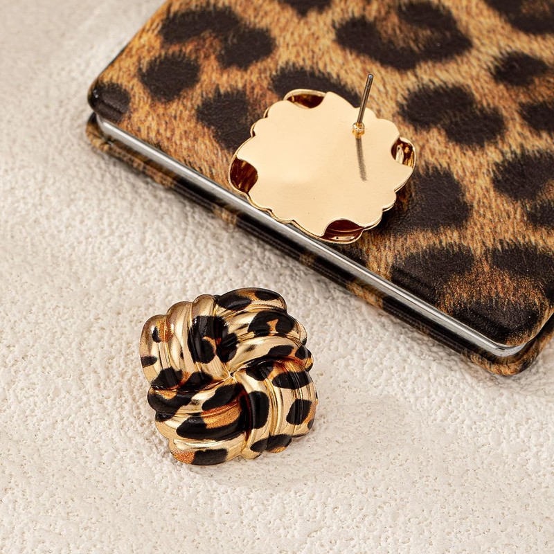 Leopard Earrings for Women Gold Plated Retro Geometric Rectangle Vintage