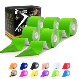 Kinesiology Tape 5 Rolls Physio Relieve Muscle Soreness and Strain Shoulders Wrists Knees Ankles Elastic Waterproof Good Air Permeability Hypoallergenic 5 Rolls 2 inch x 16 Foot Green by SOONGO