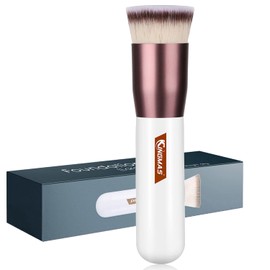 Brocha de base Kabuki de parte superior plana, brocha de maquillaje premium para líquido, mezcla, crema, polvo, rubor, pulido de puntos, herramientas de maquillaje facial (blanco, A (parte superior plana)