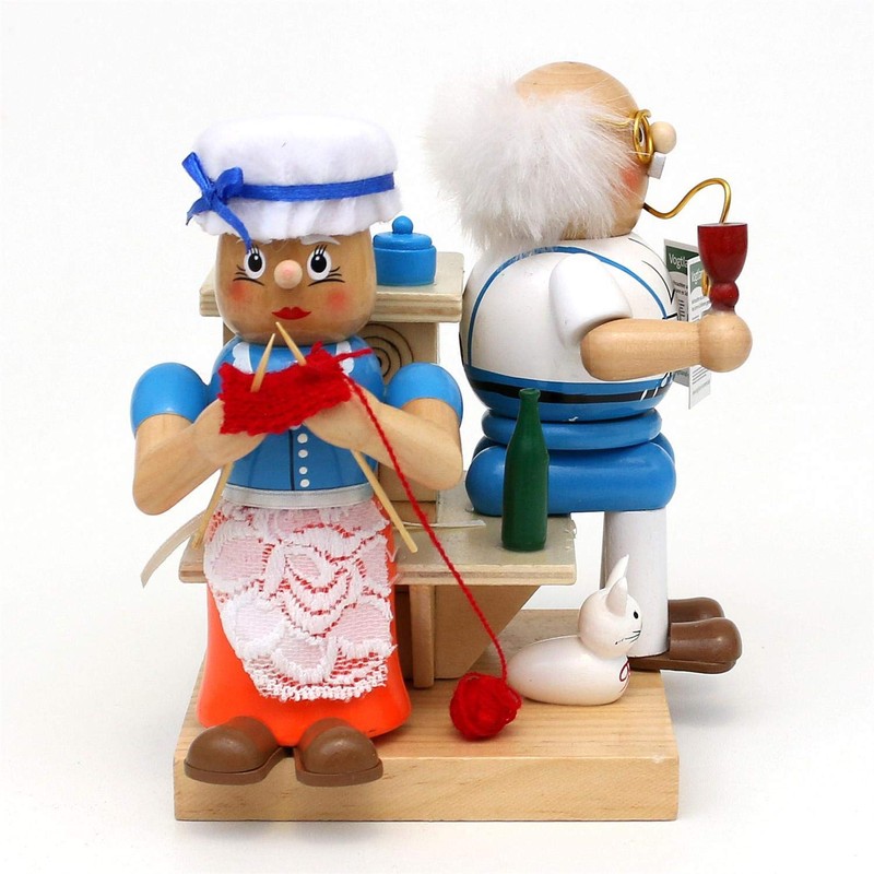 Dekohelden24 ***Wooden Incense Figurine Grandma and Grandpa by the Fireplace,