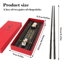 Yqhugbc 2 Pairs Chopsticks, Chopsticks for Eating, Non-Slip Chopsticks, Sushi Sticks, Dishwasher Safe Chopsticks with 2 Chinese Panda Ceramic Chopsticks Holder, Reusable