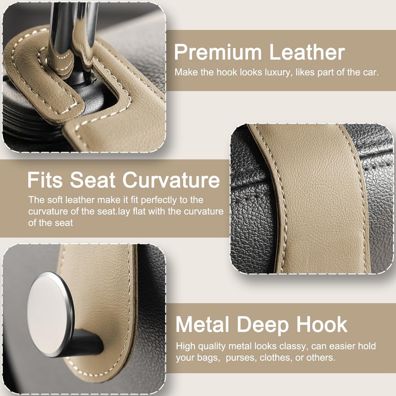 JESTOP Car Headrest Hooks, 2 Pack Leather Car Seat Storage