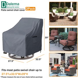 Dalema Outdoor Swivel Lounge Chair Cover 2 Pack,Heavy Duty 100% Waterproof Patio Swivel Chair Covers,Weatherproof Furniture Protective Cover for Lawn/Garden Swivel Chair(27.5"L x 32.5"W x 39"H,Grey)
