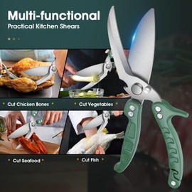 DRAGON RIOT Poultry Shears, Robust Kitchen Scissors Heavy Duty, Green Chicken Poultry Shears, Sharp Meat Scissors, Kitchen Cooking Scissors Dishwasher Safe for Food, Chicken, Fish, Meat