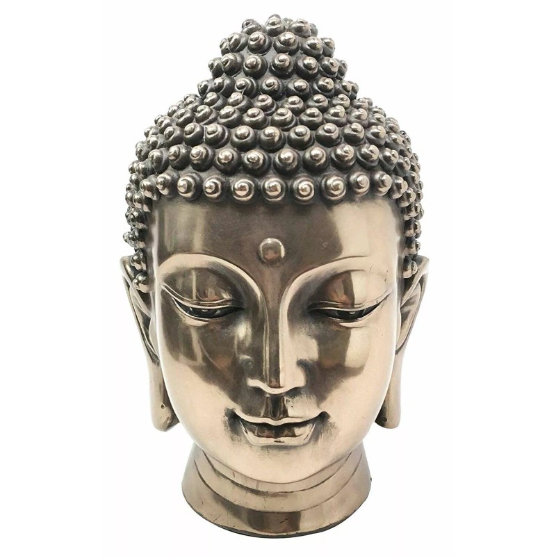 PTC 6.5 Inch Buddha Head Buddhist Religious Bronze Finish Statue