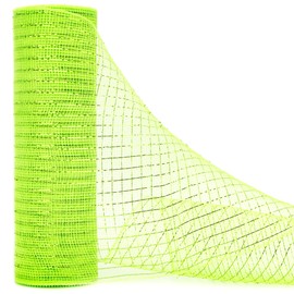 Ribbli Ribbli Lime Green Metallic Mesh Ribbon,10 inch x 30 feet(10Yard), Lime Green with Green Foil, Easter Ribbon for Wreath Swags and Christmas Tree Decoration