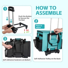 VSHXENG Rolling Cleaning Caddy Bag with Wheels, Large Cleaning Cart Detachable Trolley, Cleaning Bags for Housekeepers With Shoulder Strap & Multi Pockets for Cleaning Tools Storage (Amber Green)