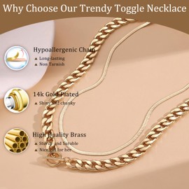 CHESKY Chunky Gold Necklace for Women, Trendy 14K Gold Plated Cuban Link Chain Thick Layered Herringbone Toggle Necklaces Non Tarnish Jewelry
