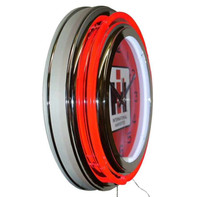 International Harvester Farmall Red Double Neon Clock Garage Decor