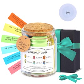 Bible Verse Jar, Hope Jar, Color Coded Bible Verses in a Jar, Christian Gifts for Women, Birthday Gifts for Women, Bible Study Supplies(Turquoise Blue)