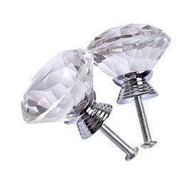4 Pack 40 mm Diamond Shaped Glass Crystal Knobs with 3 Size Screws for Cabinet, Drawer, Cupboard, Dresser