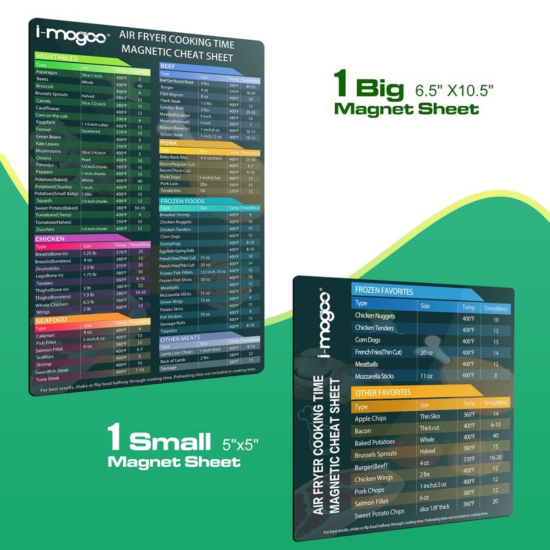 Air Fryer Magnetic Cheat Sheet Set, Cook Times Chart Air