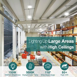 kadision UFO LED High Bay Light, 150W 21000lm Super Bright 5000K, 120V Plug-in Commercial High Bay LED Shop Lights for Warehouse Factory Barn Garage, ETL-Listed 1-Pack