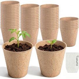 100pcs Macetas Biodegradables Fibra Germinación Orgánanica,Kit de Inicio de Plántulas Biodegradable y Ecológico, Semilleros Germinacion Macetas con 100 Etiquetas de Plantas (6CM, Redondo)