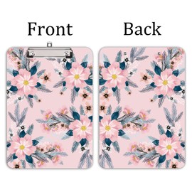 Hnogri Plastic Clipboard A4, Fashion Design A4 Letter Size Clipboards & Forms Holders for Office Supplies Lawyers,School Students and Kids, Low Profile Clip Cute Clipboard Folder, Pink Flower