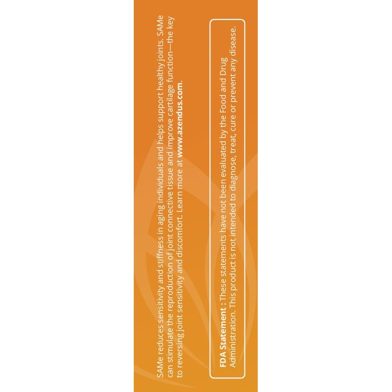Azendus SAM-e Joint Support 400mg, 60 Count, Same Butanedisulfonate Fiber