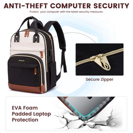 LOVEVOOK Laptop Backpack for Women, Fits 15.6 Inch Laptop Bag, Fashion Travel Work Anti-theft Bag, Business Computer Waterproof Backpack Purse, University Backpacks, Beige-Black-Brown