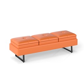 KINBOR BABY Kinborbaby Faux Leather Office Guest Chair, 3-Seat Upholstered Reception Bench, Lobby Furniture for Salon and Shop, Waiting Room Chairs, Orange