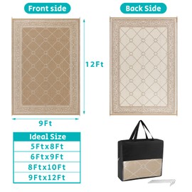 HEBE Outdoor Rug 9'x12' for Patios Waterproof Clearance Reversible Patio Mat Plastic Straw Rug RV Camping Mat Outside Area Rug Carpet for Camping RV,Porch,Deck,Balcony,Camper,Backyard