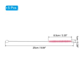 PATIKIL 10"x3/8" Long Straw Brush, 5 Pcs Drinking Straw Cleaning Brush Nylon Pipe Tube Cleaner Brush for Cleaning Straws Pot Spout, Pink