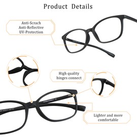 LifeArt Blue Light Blocking Glasses, Anti Eyestrain, Computer Reading Glasses, Gaming Glasses, TV Glasses for Women Men, Anti Glare (Black, 3.00 Magnification)