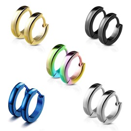 5 Pairs 13 mm Stainless Steel Hoop Earrings Set for Men Women Jewellery Earrings Men Black Titanium Earrings Men's Hoop Earrings Gold Men's Earrings Silver Stud Round Earrings Stud Earrings, Stainless