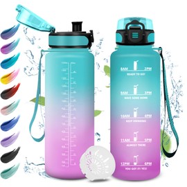 Water Bottle 1.5 L, Sports Water Bottle with Filter, Motivational Water Bottle with Time Marking, Leak-Proof, Water Bottle for Camping, Cycling, Bike, Outdoor, Adults