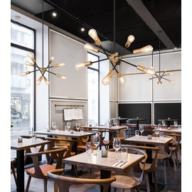 MEIXISUE 8 Lights Dining Room Light Fixtures Modern Sputnik Chandelier Black and Gold Mid Century Pendant Light for Kitchen Island Entryway Foyer Living Room UL Listed