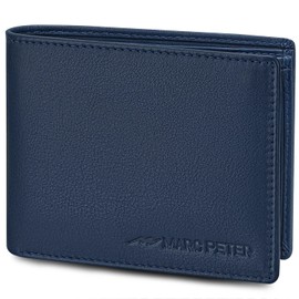 Marc Peter® Oslo Men's Leather Wallet with RFID Protection I Genuine Leather Wallet Large I 13 Compartments I Wallet for Men I Wallet Wallet Made of Genuine Leather, blue, Classic