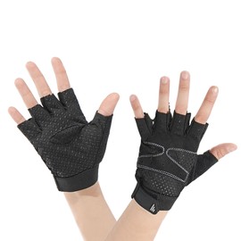5-8 Y Kids Half Finger Gloves, Hand Protection for Cycling, Camping, Fishing, Exercise, Non-Slip, Breathable, Comfortable (Black)