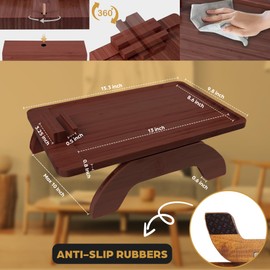 AISLE 3 ESSENTIALS Couch Arm Table with Clip – Foldable TV Tray Table, Sofa Armrest Tray with 360° Rotating Phone Mount, Wooden Couch Side Table for Drinks, Snacks, Remote, Books, Tablet