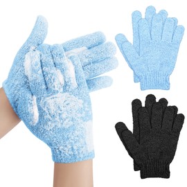 Sibba 2 Pair Bath Gloves for Shower Natural Loofah Exfoliating Wash Gloves for Body and Face, Dead Skin Remover, Double Sided Microfibre Shower Body Gloves for Adults and Kids